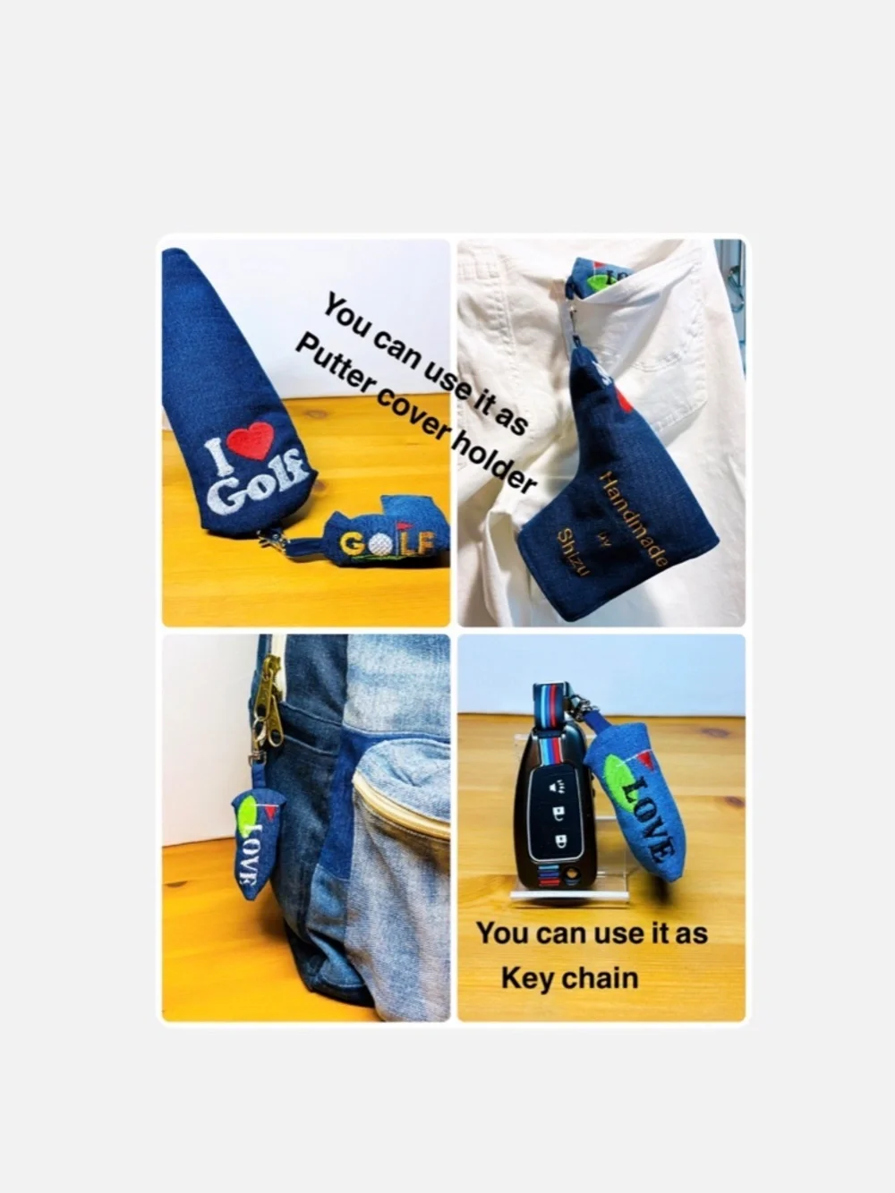 【B-22】Golf Key Chain / Putter Head Cover Holder Blade Shape Handmade by Shizu